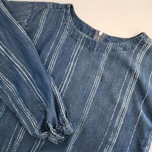Cloth & Stone Blue Striped Tencel Lyocell‎ Long Sleeve Zipper Top Women's Size S